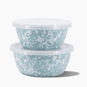 Golden Rabbit set of 2 sea glass swirl prep bowls with lids